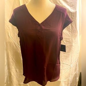 Fortune & Ivy Helina Mixed Material Blouse, Dark Purple, M